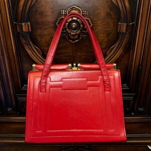 Vintage 1970s 1960s Cherry Red Julius Resnick Kelly Bag Handbag Purse